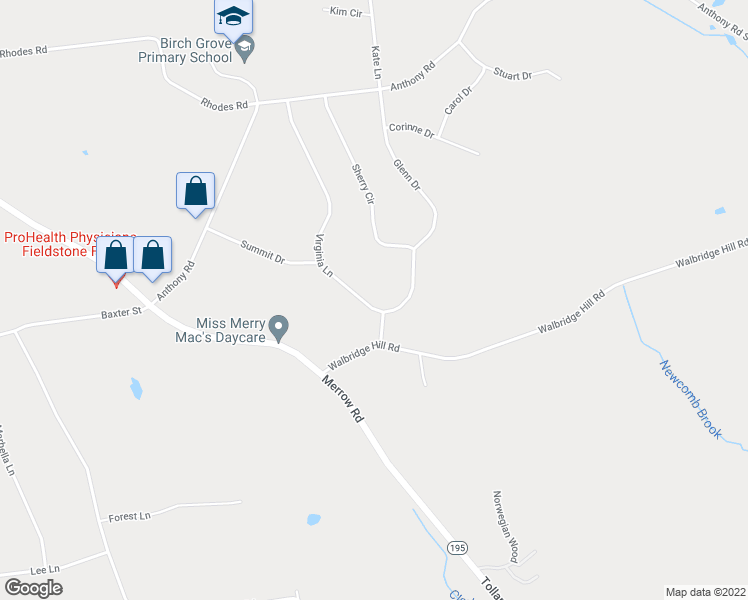 map of restaurants, bars, coffee shops, grocery stores, and more near 115 Virginia Lane in Tolland