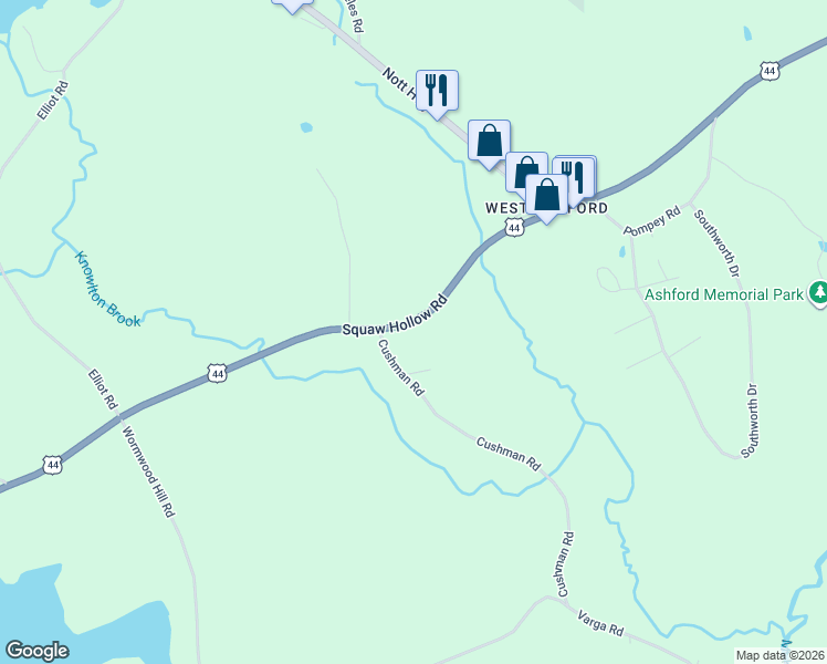 map of restaurants, bars, coffee shops, grocery stores, and more near 79 Squaw Hollow Road in Ashford