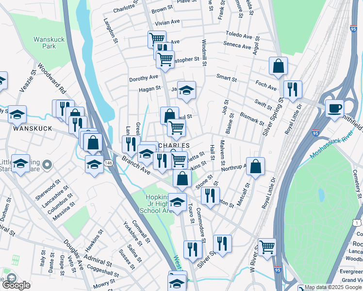 map of restaurants, bars, coffee shops, grocery stores, and more near 24 Gillen Street in Providence