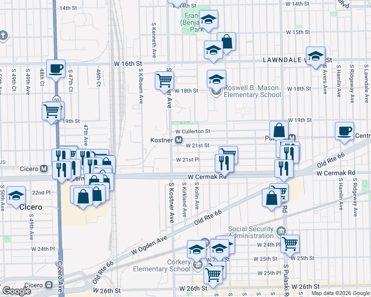 map of restaurants, bars, coffee shops, grocery stores, and more near in Chicago