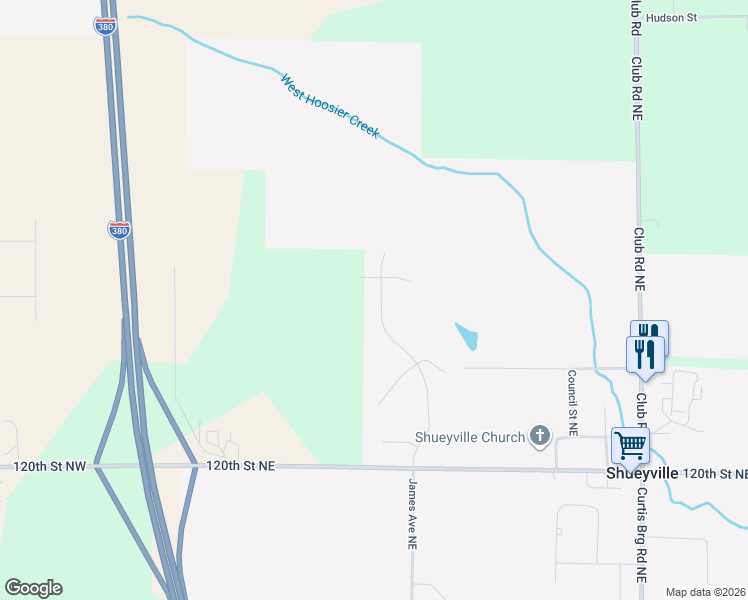 map of restaurants, bars, coffee shops, grocery stores, and more near 1127 James Avenue Northeast in Swisher