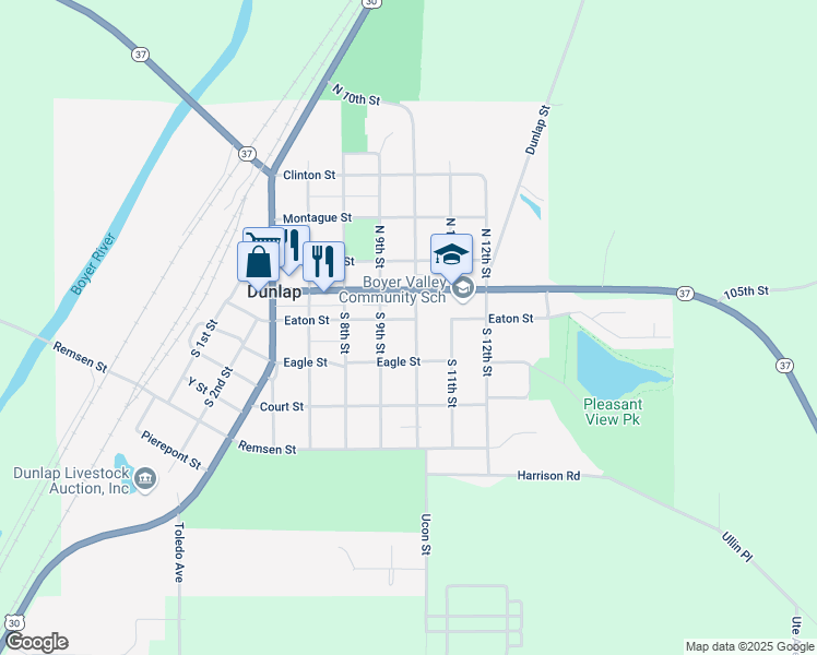 map of restaurants, bars, coffee shops, grocery stores, and more near 910 Eaton Street in Dunlap