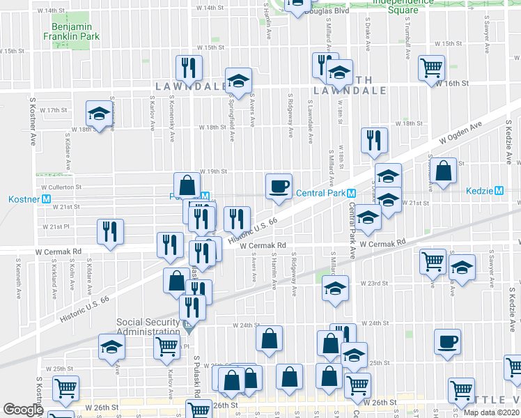 map of restaurants, bars, coffee shops, grocery stores, and more near in Chicago