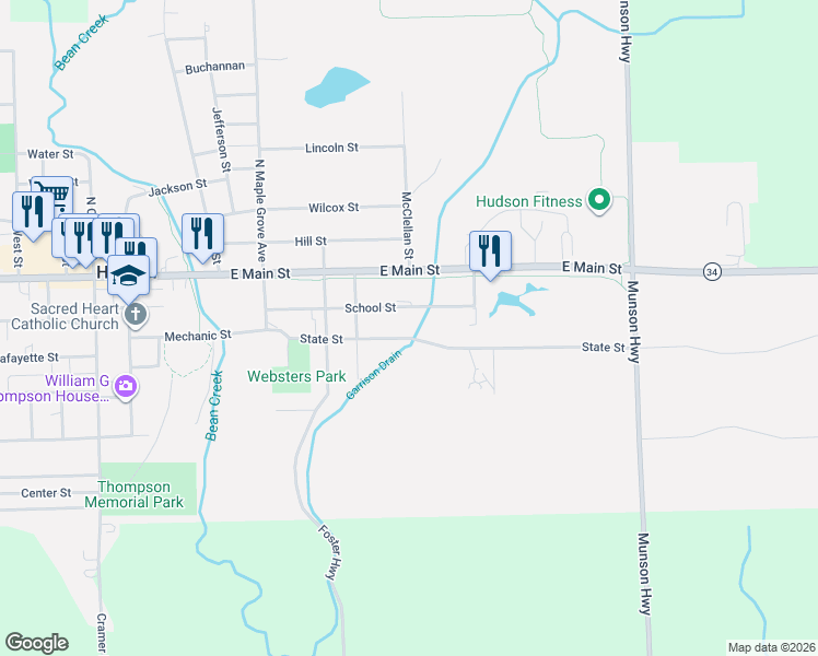 map of restaurants, bars, coffee shops, grocery stores, and more near 315 State Street in Hudson