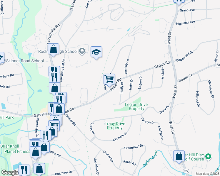 map of restaurants, bars, coffee shops, grocery stores, and more near 137 Regan Road in Vernon