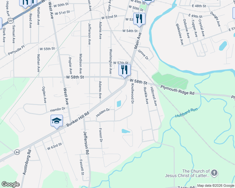 map of restaurants, bars, coffee shops, grocery stores, and more near 540 Phillips Drive in Ashtabula