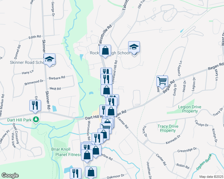 map of restaurants, bars, coffee shops, grocery stores, and more near 566 Talcottville Road in Vernon