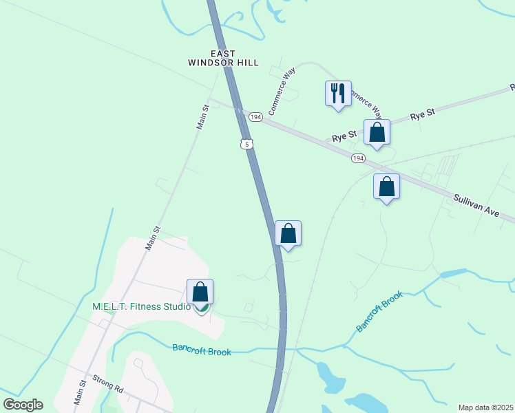 map of restaurants, bars, coffee shops, grocery stores, and more near 24 Fitch Meadow Lane in South Windsor