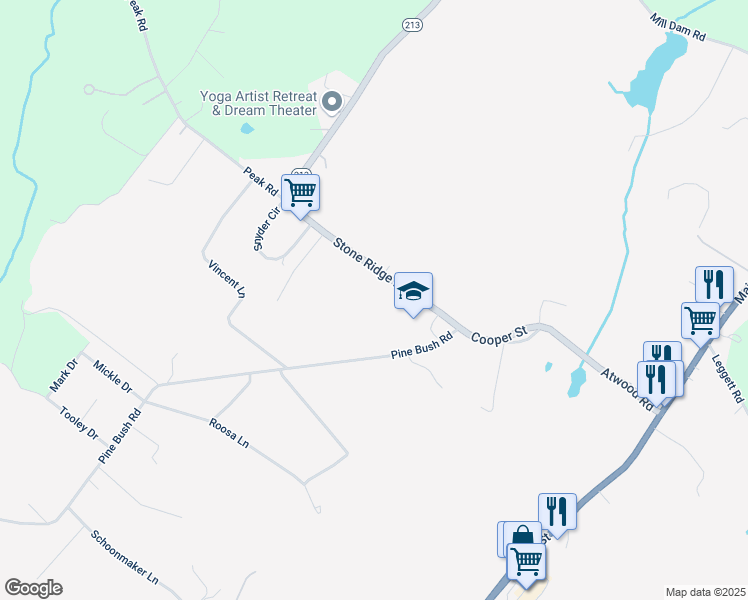 map of restaurants, bars, coffee shops, grocery stores, and more near 12 Pine Bush Road in Stone Ridge