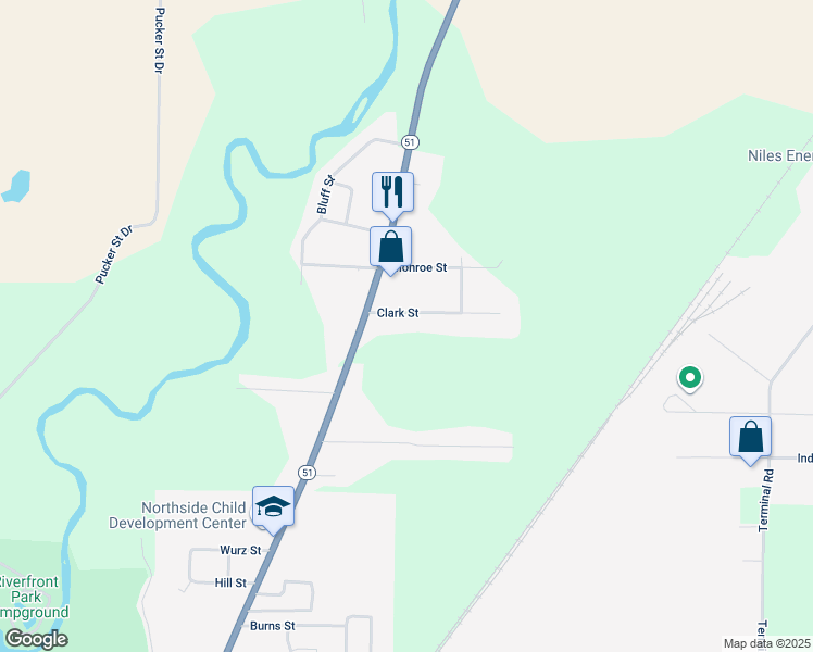 map of restaurants, bars, coffee shops, grocery stores, and more near 538 Clark Street in Niles