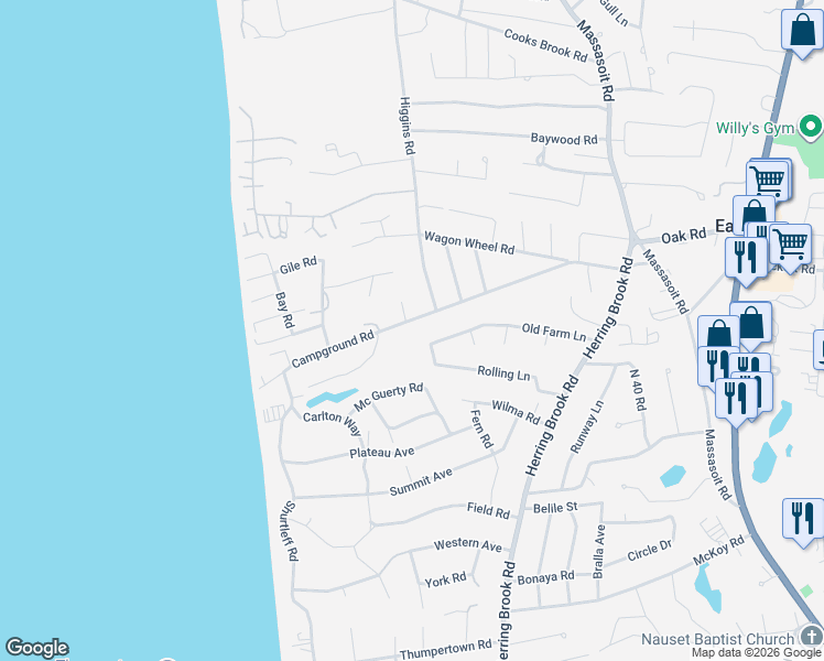 map of restaurants, bars, coffee shops, grocery stores, and more near 170 Old Farm Lane in Eastham