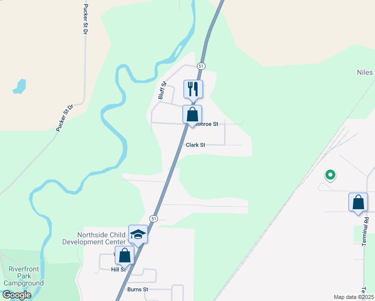 map of restaurants, bars, coffee shops, grocery stores, and more near 538 Clark Street in Niles