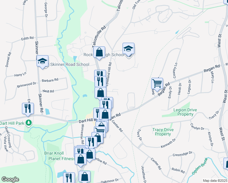 map of restaurants, bars, coffee shops, grocery stores, and more near 4 Loveland Hill Road in Vernon