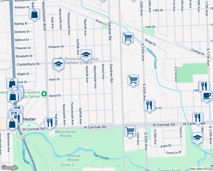 map of restaurants, bars, coffee shops, grocery stores, and more near 1854 Bristol Avenue in Westchester