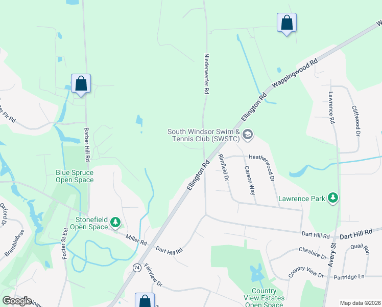 map of restaurants, bars, coffee shops, grocery stores, and more near 35 Chase Farm Road in South Windsor
