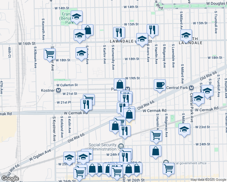 map of restaurants, bars, coffee shops, grocery stores, and more near 4030 West 21st Street in Chicago