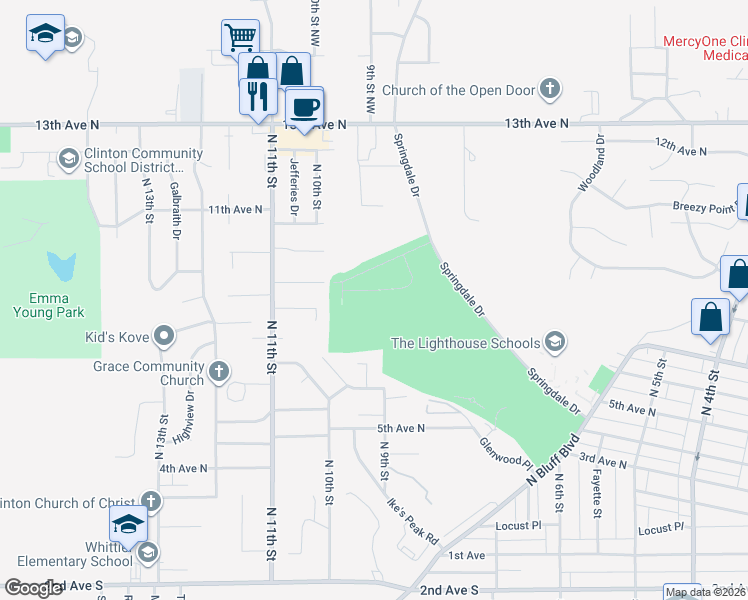 map of restaurants, bars, coffee shops, grocery stores, and more near 730 7th Avenue North Court in Clinton