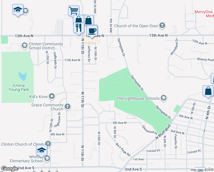 map of restaurants, bars, coffee shops, grocery stores, and more near 730 7th Avenue North Court in Clinton