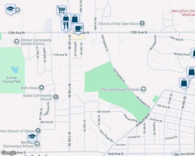 map of restaurants, bars, coffee shops, grocery stores, and more near 730 7th Avenue North Court in Clinton