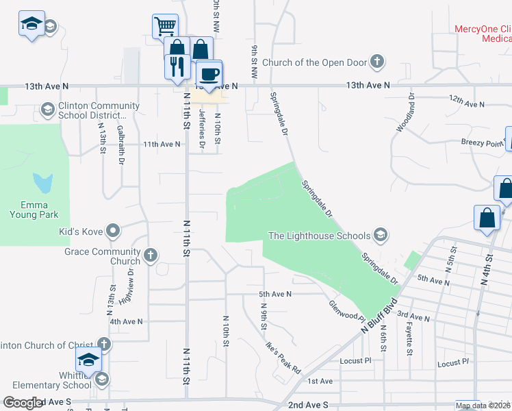 map of restaurants, bars, coffee shops, grocery stores, and more near 730 7th Avenue North Court in Clinton