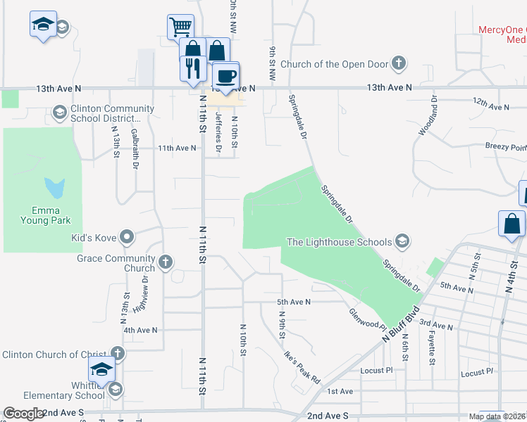 map of restaurants, bars, coffee shops, grocery stores, and more near 730 7th Avenue North Court in Clinton