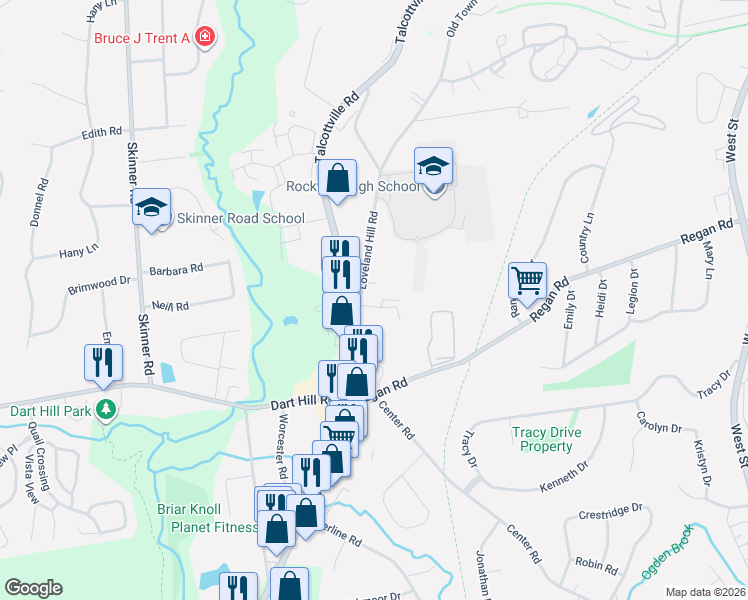 map of restaurants, bars, coffee shops, grocery stores, and more near 23 Loveland Hill Road in Vernon