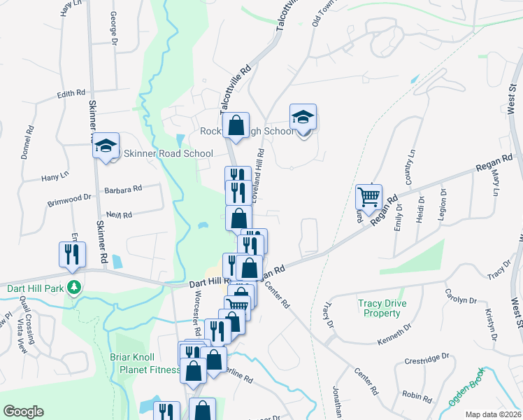 map of restaurants, bars, coffee shops, grocery stores, and more near 23 Loveland Hill Road in Vernon