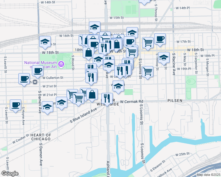 map of restaurants, bars, coffee shops, grocery stores, and more near in Chicago