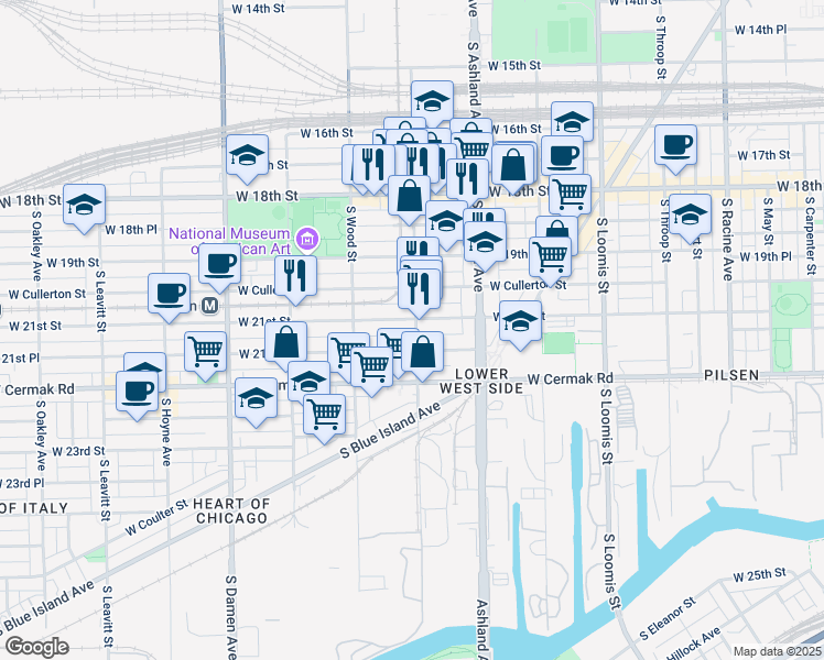 map of restaurants, bars, coffee shops, grocery stores, and more near in Chicago