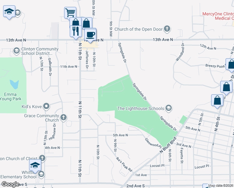 map of restaurants, bars, coffee shops, grocery stores, and more near 1000 9th Avenue North in Clinton