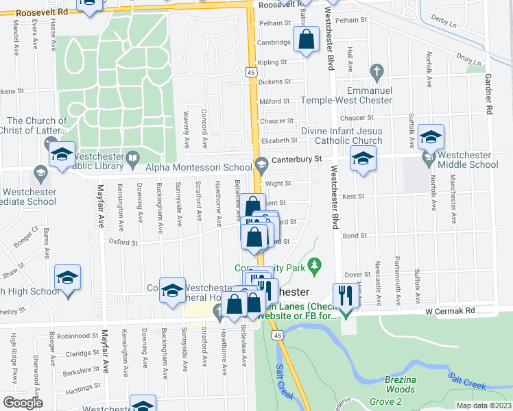 map of restaurants, bars, coffee shops, grocery stores, and more near in Westchester