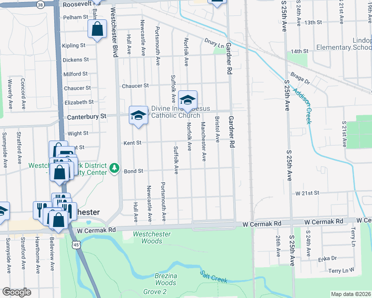 map of restaurants, bars, coffee shops, grocery stores, and more near 1800 Norfolk Avenue in Westchester