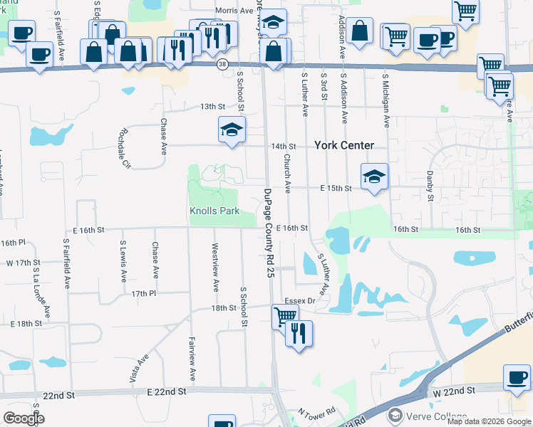 map of restaurants, bars, coffee shops, grocery stores, and more near 1500 S Meyers Rd in Lombard