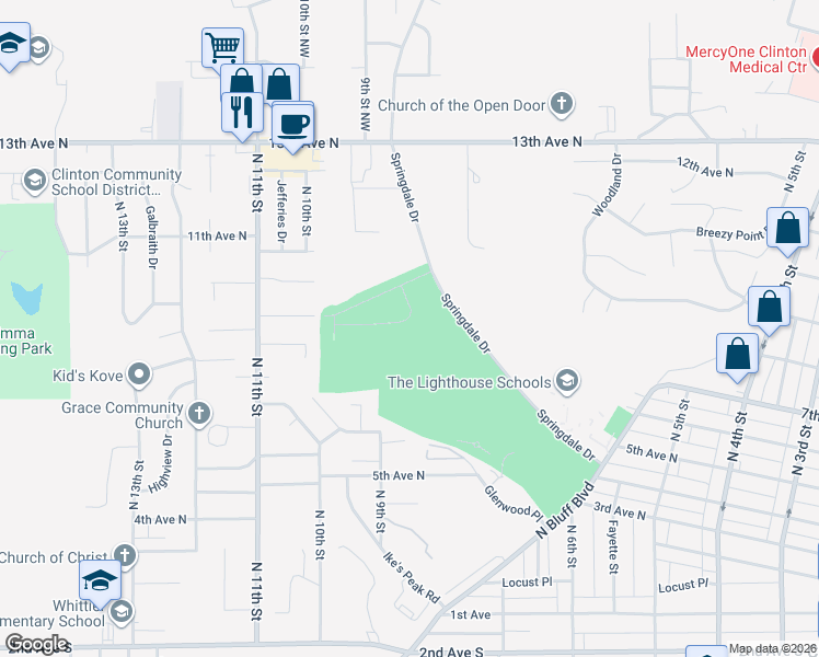 map of restaurants, bars, coffee shops, grocery stores, and more near 700-794 Springdale Drive in Clinton