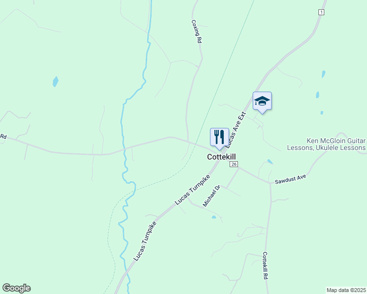 map of restaurants, bars, coffee shops, grocery stores, and more near 18 Cottekill Road in Cottekill