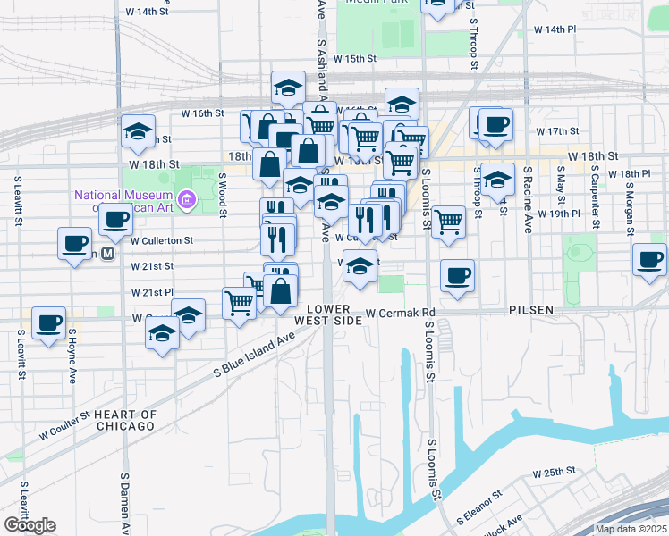 map of restaurants, bars, coffee shops, grocery stores, and more near in Chicago