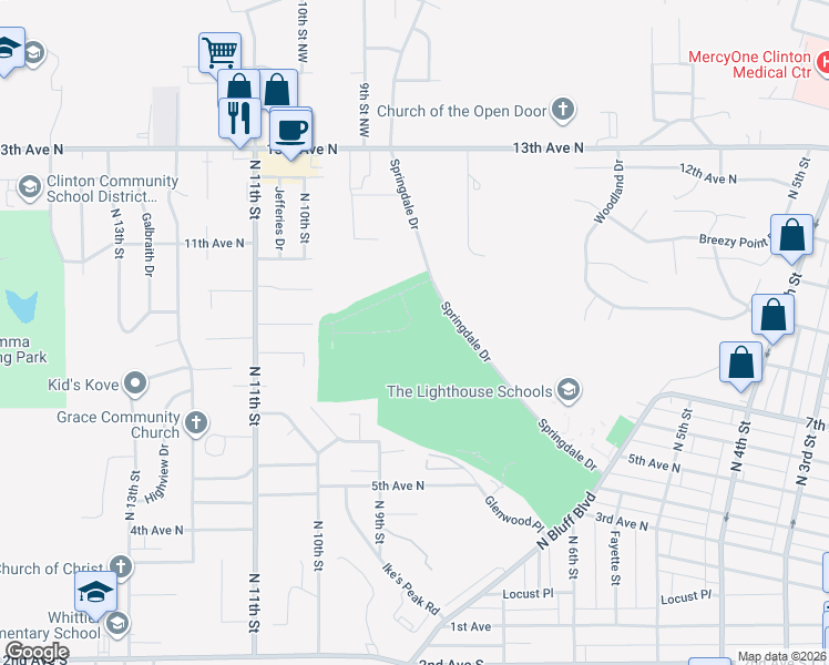map of restaurants, bars, coffee shops, grocery stores, and more near 700-794 Springdale Drive in Clinton