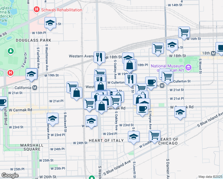 map of restaurants, bars, coffee shops, grocery stores, and more near in Chicago