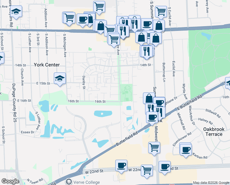 map of restaurants, bars, coffee shops, grocery stores, and more near 1S292 Ardmore Avenue in Villa Park