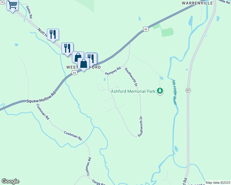 map of restaurants, bars, coffee shops, grocery stores, and more near 31 Southworth Drive in Ashford