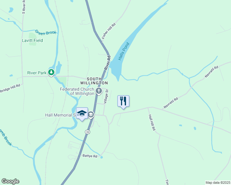 map of restaurants, bars, coffee shops, grocery stores, and more near 9 Village Street in Willington