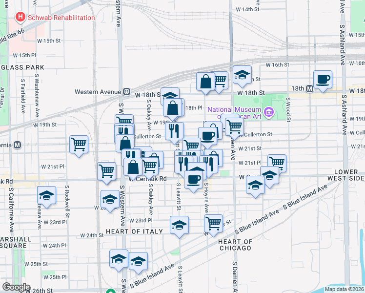 map of restaurants, bars, coffee shops, grocery stores, and more near in Chicago