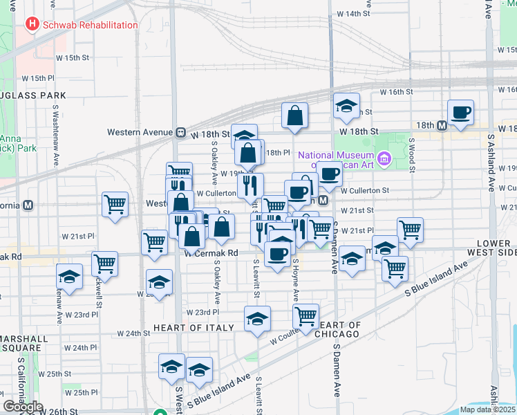 map of restaurants, bars, coffee shops, grocery stores, and more near in Chicago