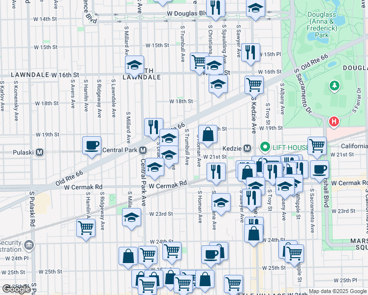 map of restaurants, bars, coffee shops, grocery stores, and more near 1943 South Trumbull Avenue in Chicago