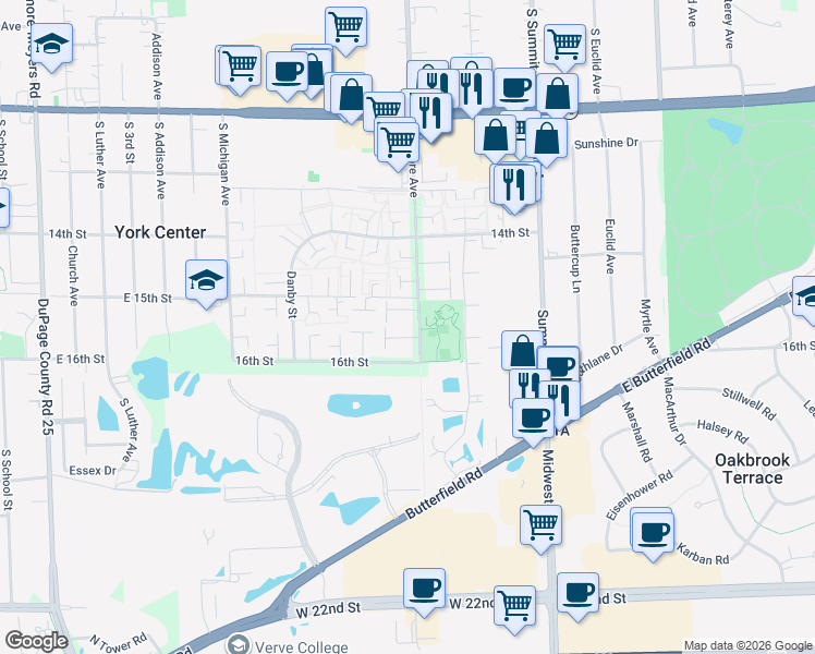 map of restaurants, bars, coffee shops, grocery stores, and more near 1S292 Ardmore Avenue in Villa Park