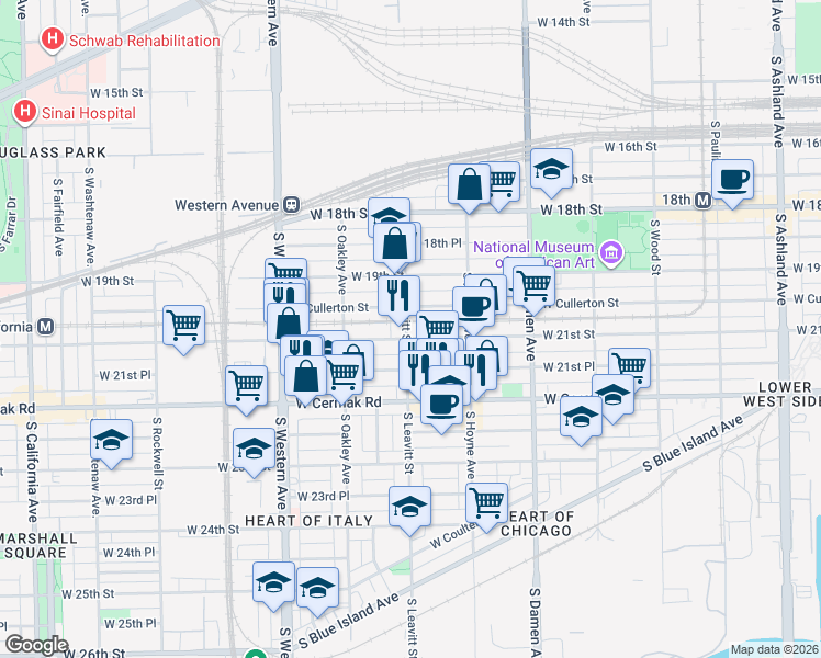 map of restaurants, bars, coffee shops, grocery stores, and more near in Chicago