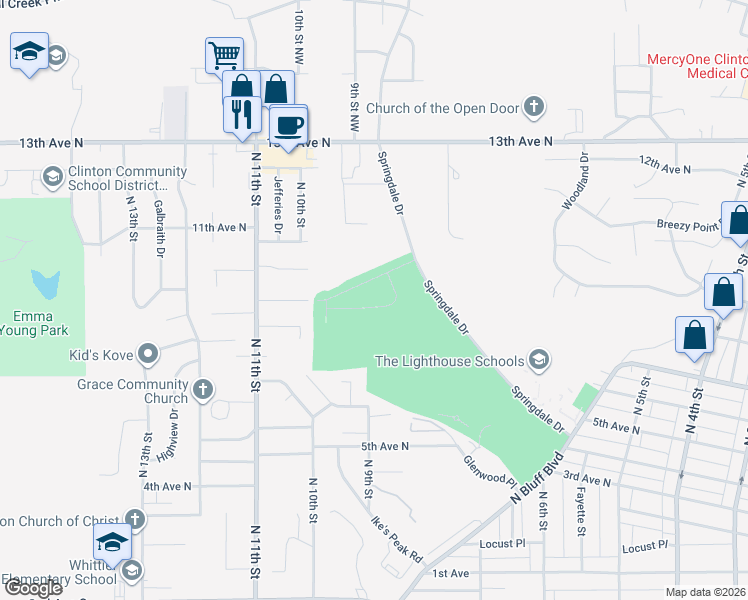map of restaurants, bars, coffee shops, grocery stores, and more near 1000 9th Avenue North in Clinton