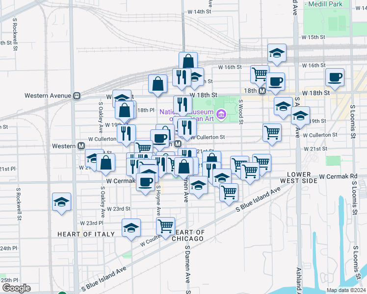 map of restaurants, bars, coffee shops, grocery stores, and more near in Chicago