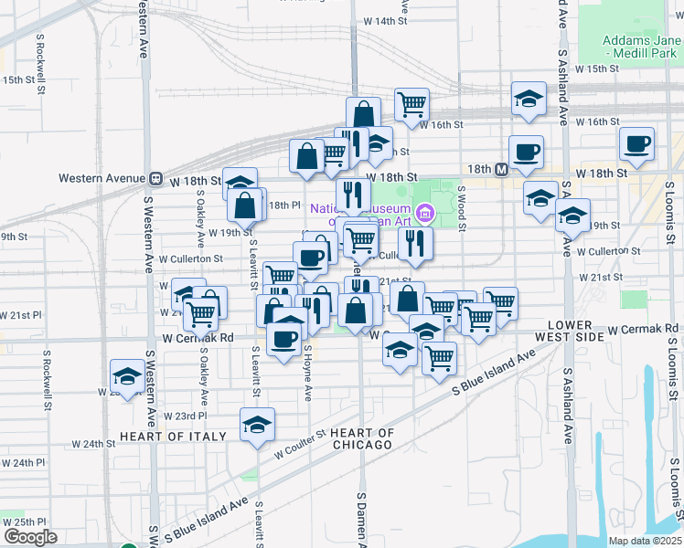 map of restaurants, bars, coffee shops, grocery stores, and more near in Chicago