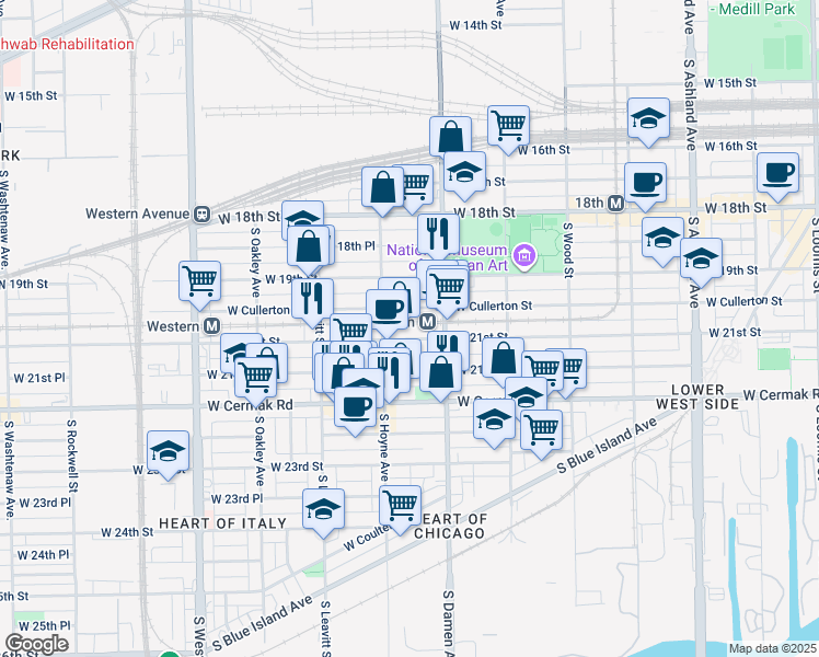 map of restaurants, bars, coffee shops, grocery stores, and more near in Chicago